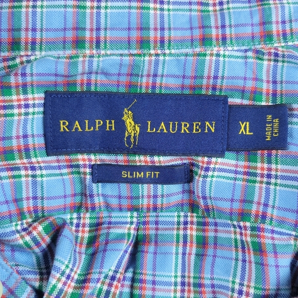 Ralph Lauren Button Down Shirt Slim Fit Light Blue Plaid Pony Logo Mens Size XL - Picture 3 of 10